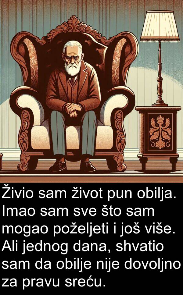 obilje: Živio sam život pun obilja. Imao sam sve što sam mogao poželjeti i još više. Ali jednog dana, shvatio sam da obilje nije dovoljno za pravu sreću.