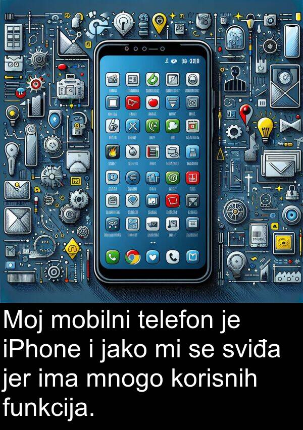 telefon: Moj mobilni telefon je iPhone i jako mi se sviđa jer ima mnogo korisnih funkcija.