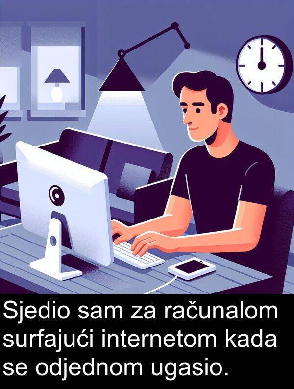 računalom: Sjedio sam za računalom surfajući internetom kada se odjednom ugasio.