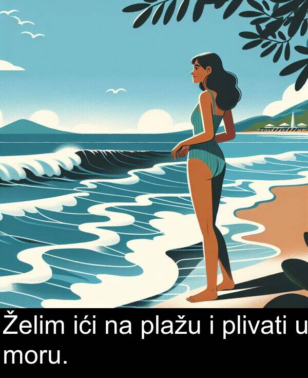 ići: Želim ići na plažu i plivati u moru.