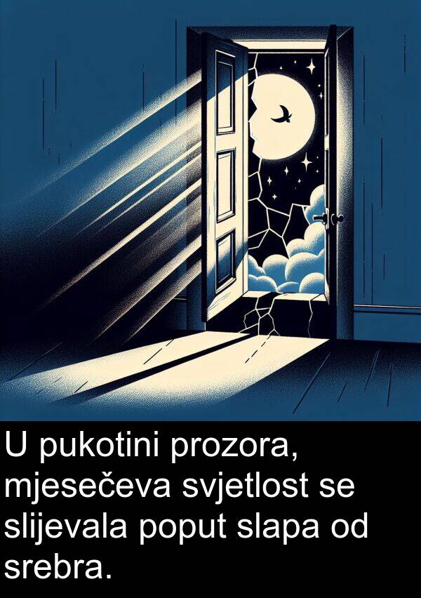pukotini: U pukotini prozora, mjesečeva svjetlost se slijevala poput slapa od srebra.