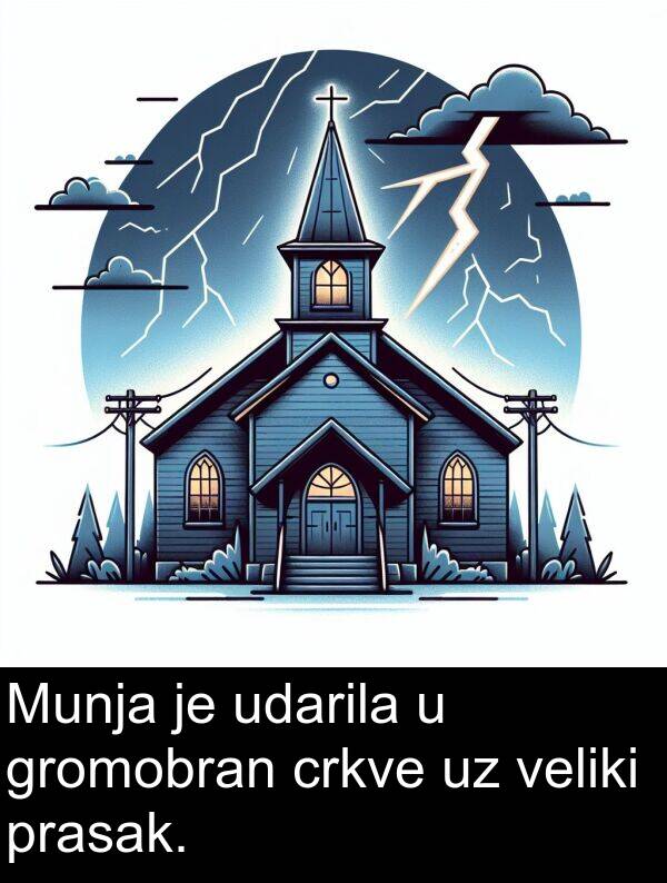 gromobran: Munja je udarila u gromobran crkve uz veliki prasak.