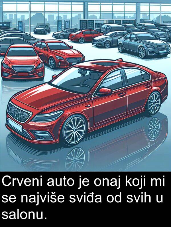 najviše: Crveni auto je onaj koji mi se najviše sviđa od svih u salonu.