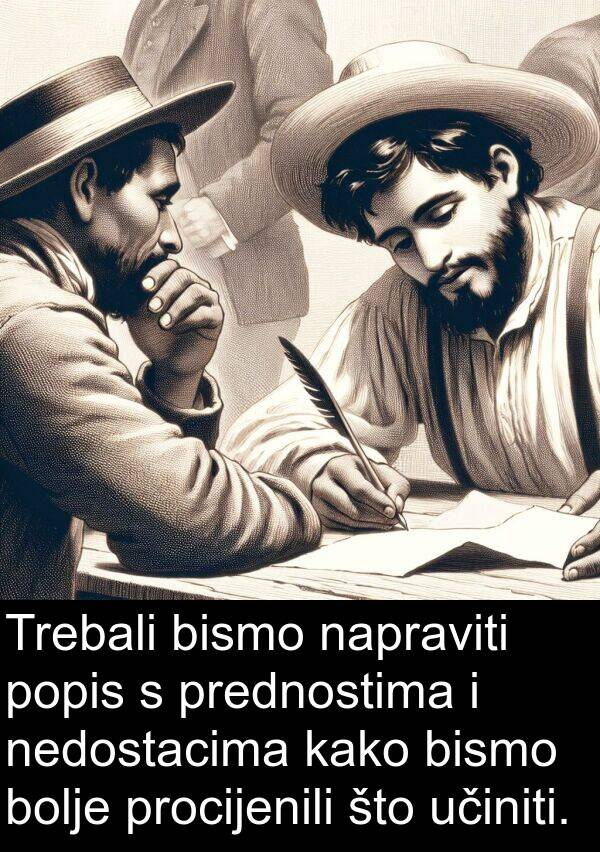 bolje: Trebali bismo napraviti popis s prednostima i nedostacima kako bismo bolje procijenili što učiniti.