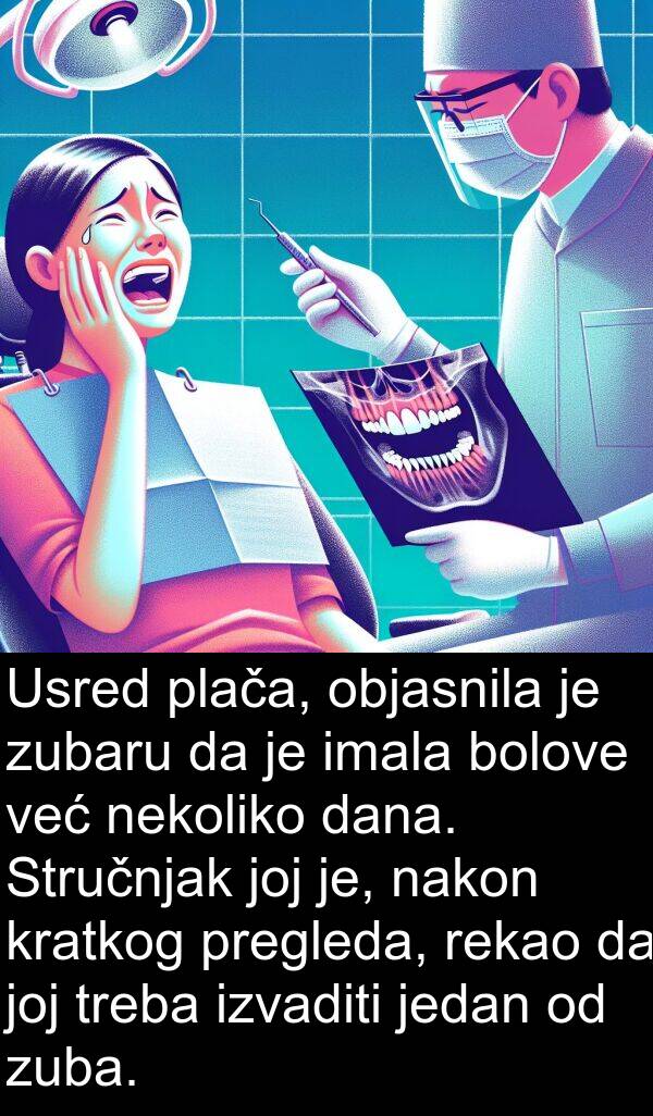 nakon: Usred plača, objasnila je zubaru da je imala bolove već nekoliko dana. Stručnjak joj je, nakon kratkog pregleda, rekao da joj treba izvaditi jedan od zuba.