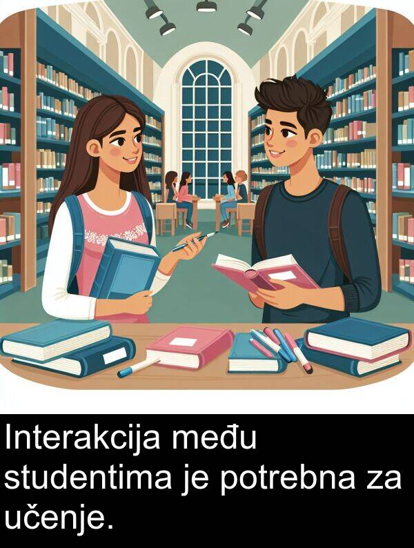 među: Interakcija među studentima je potrebna za učenje.