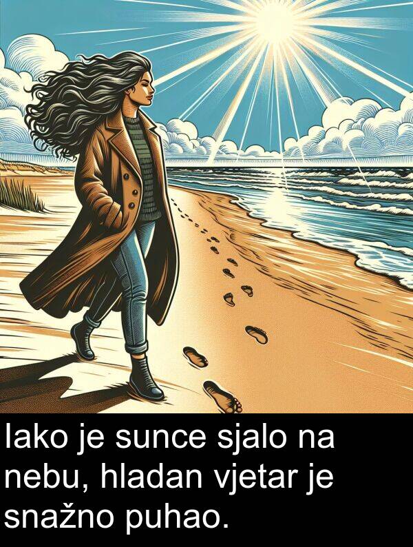 hladan: Iako je sunce sjalo na nebu, hladan vjetar je snažno puhao.