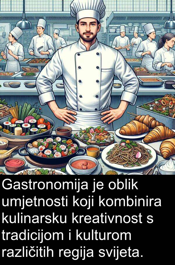 regija: Gastronomija je oblik umjetnosti koji kombinira kulinarsku kreativnost s tradicijom i kulturom različitih regija svijeta.