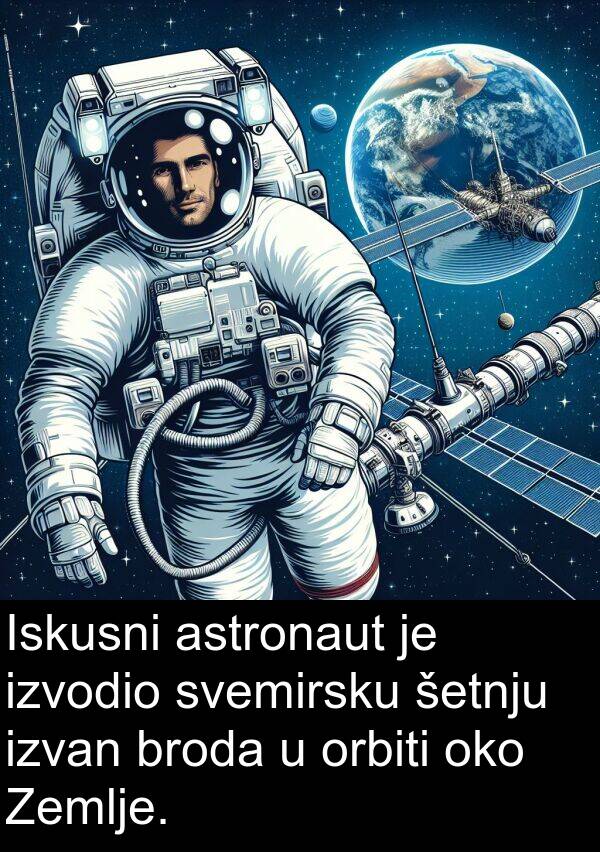 astronaut: Iskusni astronaut je izvodio svemirsku šetnju izvan broda u orbiti oko Zemlje.