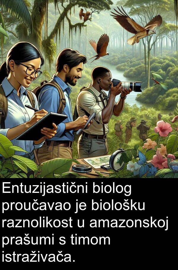 biološku: Entuzijastični biolog proučavao je biološku raznolikost u amazonskoj prašumi s timom istraživača.