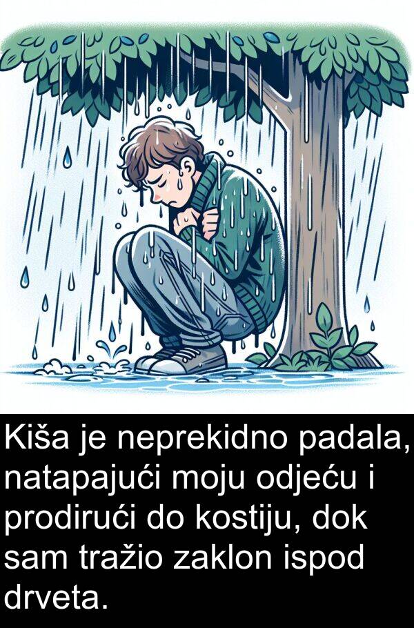 padala: Kiša je neprekidno padala, natapajući moju odjeću i prodirući do kostiju, dok sam tražio zaklon ispod drveta.