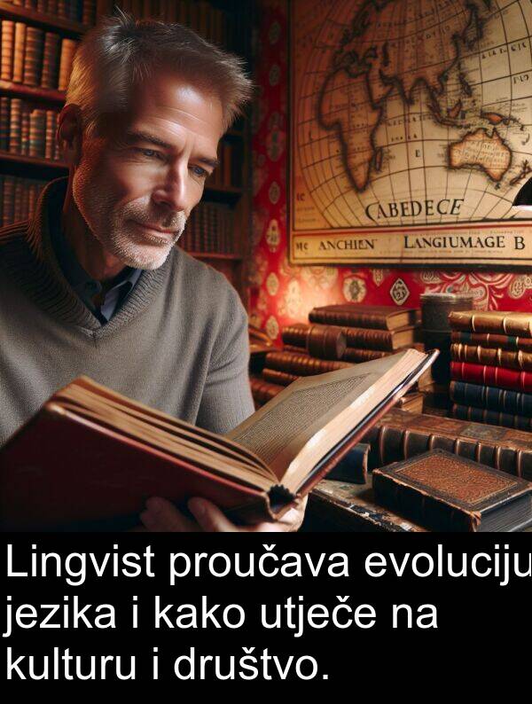 evoluciju: Lingvist proučava evoluciju jezika i kako utječe na kulturu i društvo.