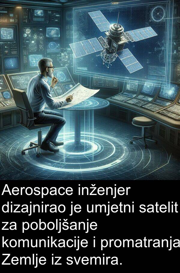 inženjer: Aerospace inženjer dizajnirao je umjetni satelit za poboljšanje komunikacije i promatranja Zemlje iz svemira.