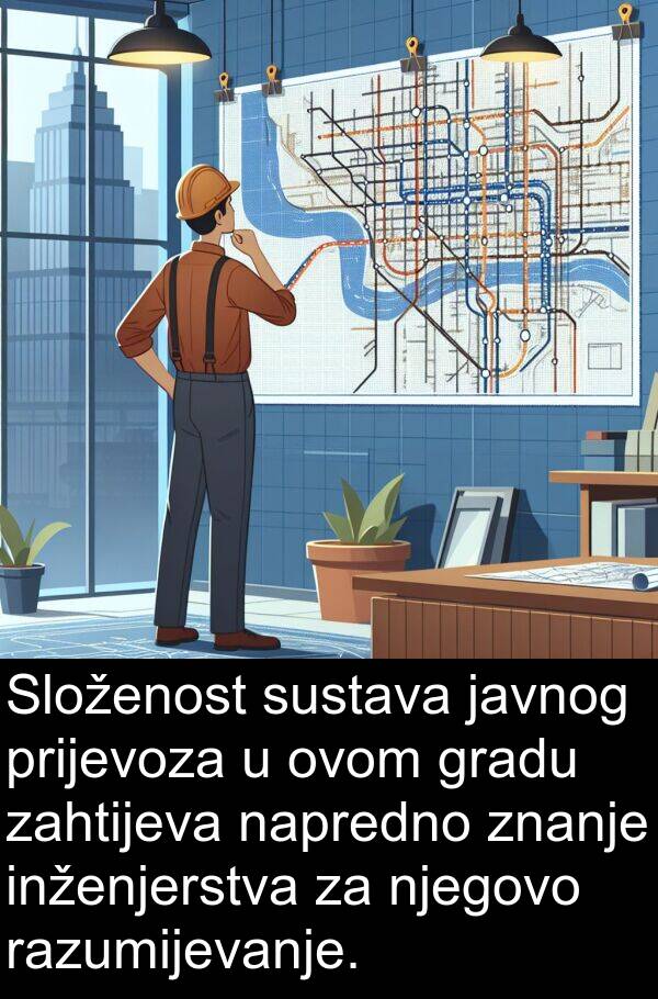 napredno: Složenost sustava javnog prijevoza u ovom gradu zahtijeva napredno znanje inženjerstva za njegovo razumijevanje.