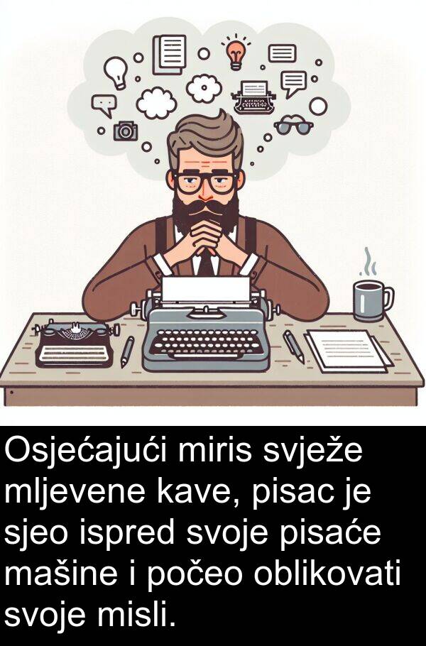 pisaće: Osjećajući miris svježe mljevene kave, pisac je sjeo ispred svoje pisaće mašine i počeo oblikovati svoje misli.