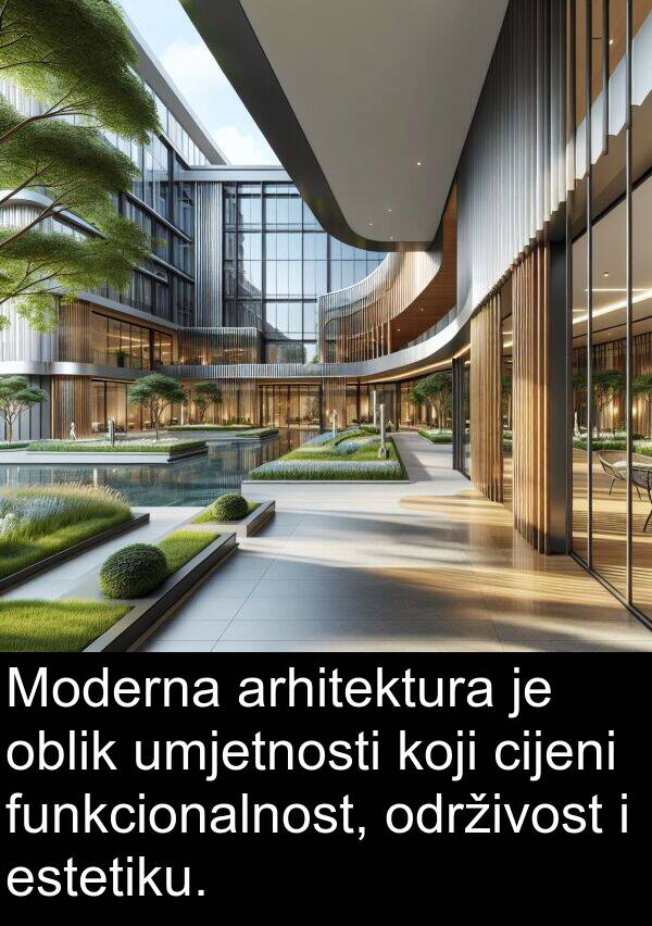 oblik: Moderna arhitektura je oblik umjetnosti koji cijeni funkcionalnost, održivost i estetiku.