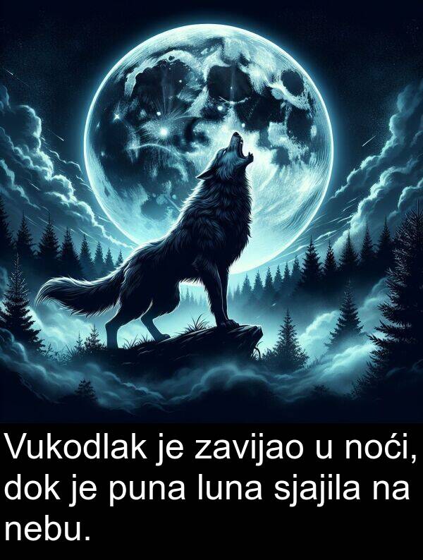 nebu: Vukodlak je zavijao u noći, dok je puna luna sjajila na nebu.