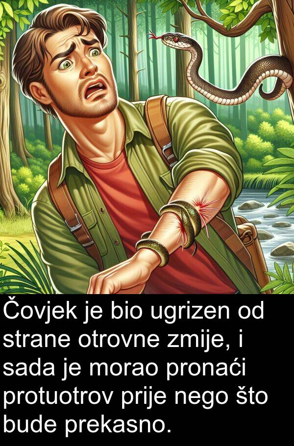 sada: Čovjek je bio ugrizen od strane otrovne zmije, i sada je morao pronaći protuotrov prije nego što bude prekasno.