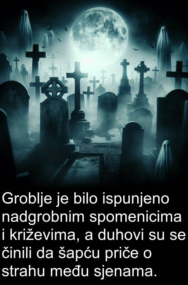 nadgrobnim: Groblje je bilo ispunjeno nadgrobnim spomenicima i križevima, a duhovi su se činili da šapću priče o strahu među sjenama.