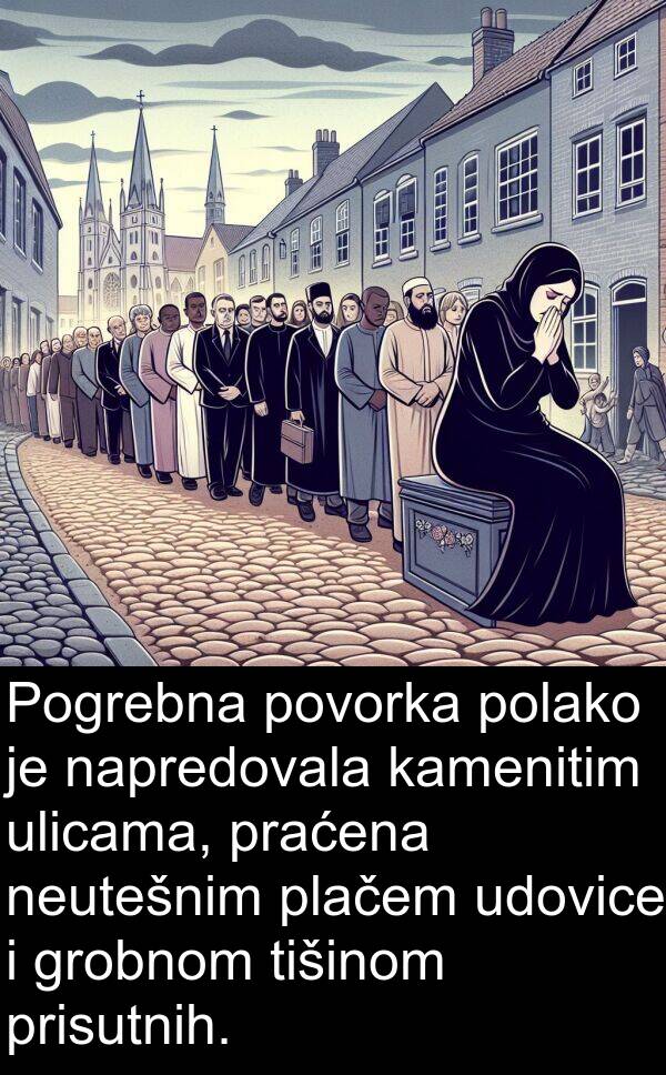 grobnom: Pogrebna povorka polako je napredovala kamenitim ulicama, praćena neutešnim plačem udovice i grobnom tišinom prisutnih.