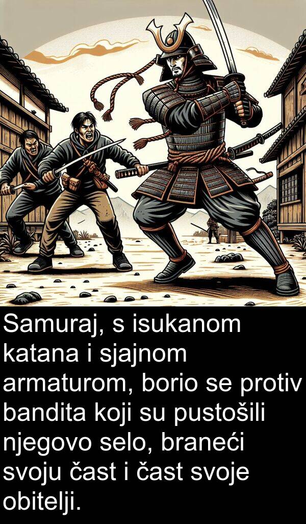 bandita: Samuraj, s isukanom katana i sjajnom armaturom, borio se protiv bandita koji su pustošili njegovo selo, braneći svoju čast i čast svoje obitelji.