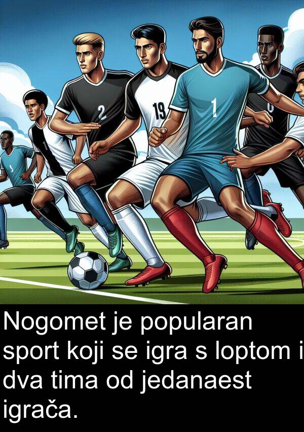 igra: Nogomet je popularan sport koji se igra s loptom i dva tima od jedanaest igrača.