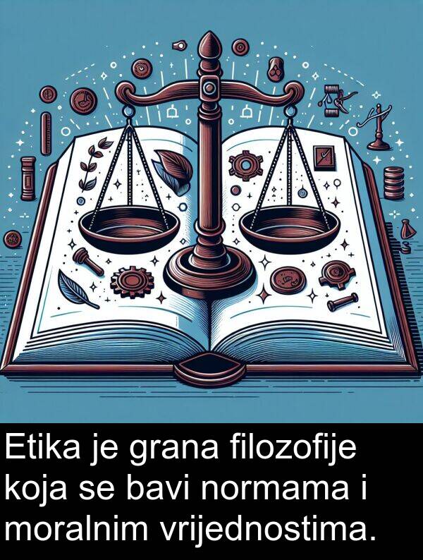 bavi: Etika je grana filozofije koja se bavi normama i moralnim vrijednostima.