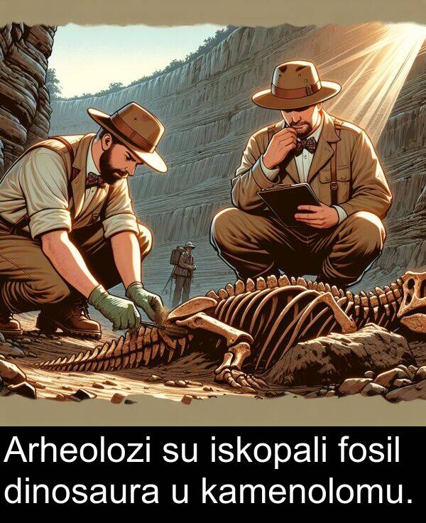 iskopali: Arheolozi su iskopali fosil dinosaura u kamenolomu.