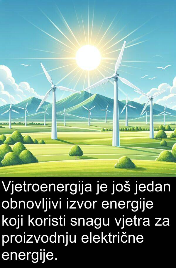 obnovljivi: Vjetroenergija je još jedan obnovljivi izvor energije koji koristi snagu vjetra za proizvodnju električne energije.