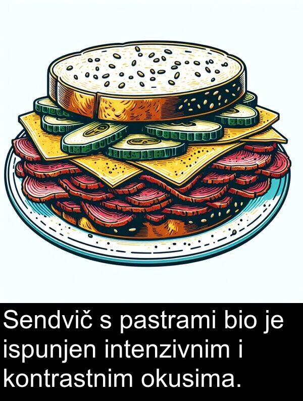 pastrami: Sendvič s pastrami bio je ispunjen intenzivnim i kontrastnim okusima.