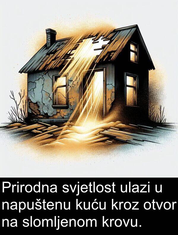 napuštenu: Prirodna svjetlost ulazi u napuštenu kuću kroz otvor na slomljenom krovu.