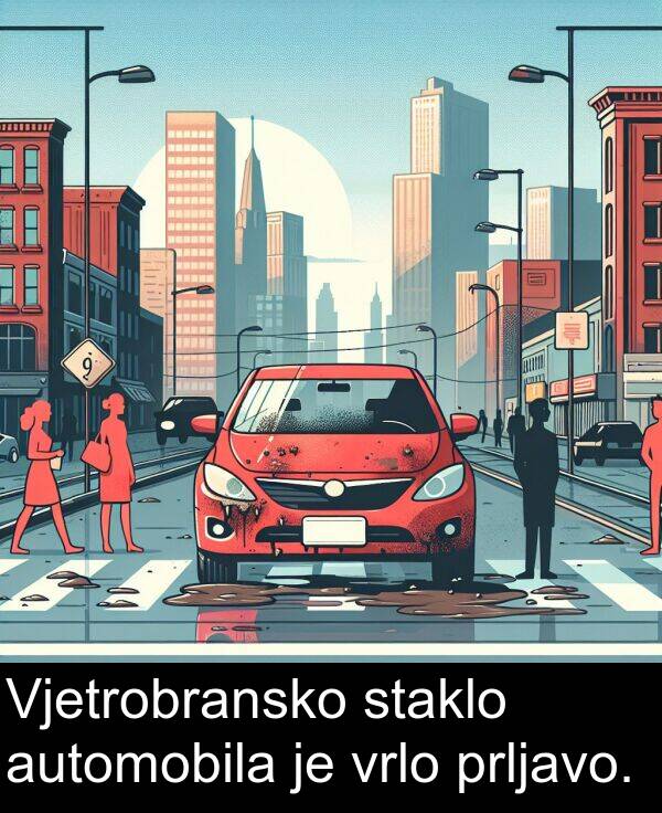 automobila: Vjetrobransko staklo automobila je vrlo prljavo.