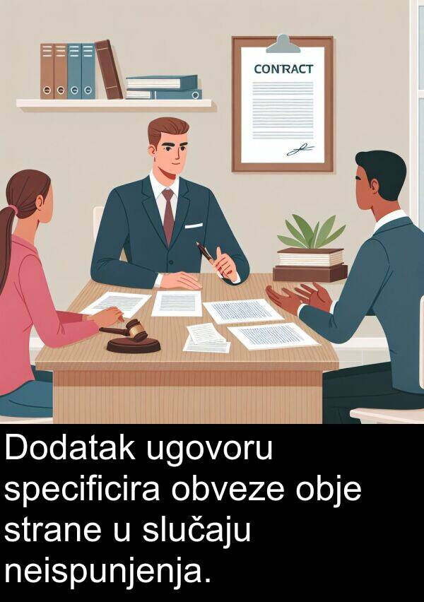 obje: Dodatak ugovoru specificira obveze obje strane u slučaju neispunjenja.