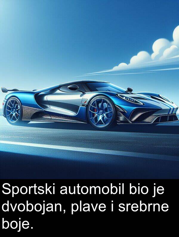 boje: Sportski automobil bio je dvobojan, plave i srebrne boje.