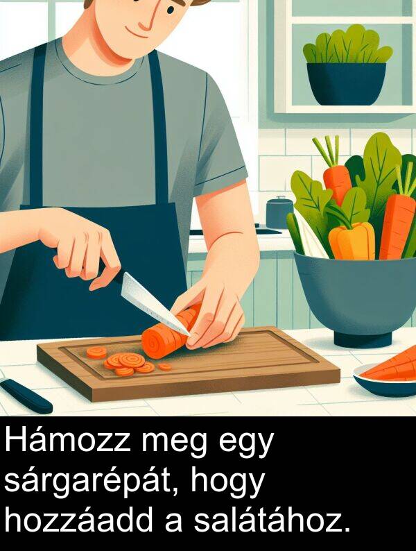 meg: Hámozz meg egy sárgarépát, hogy hozzáadd a salátához.