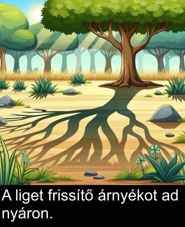 árnyékot: A liget frissítő árnyékot ad nyáron.