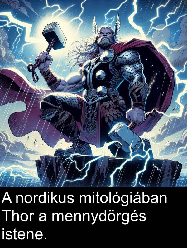 mitológiában: A nordikus mitológiában Thor a mennydörgés istene.