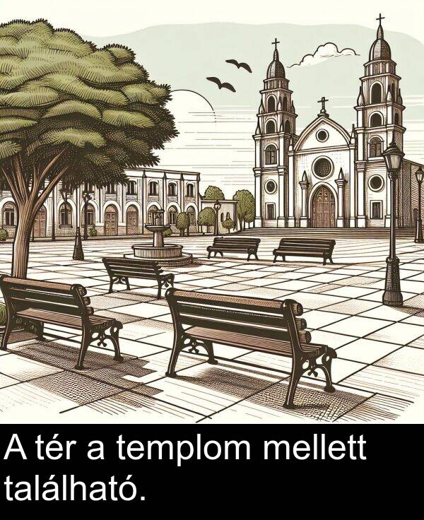 mellett: A tér a templom mellett található.