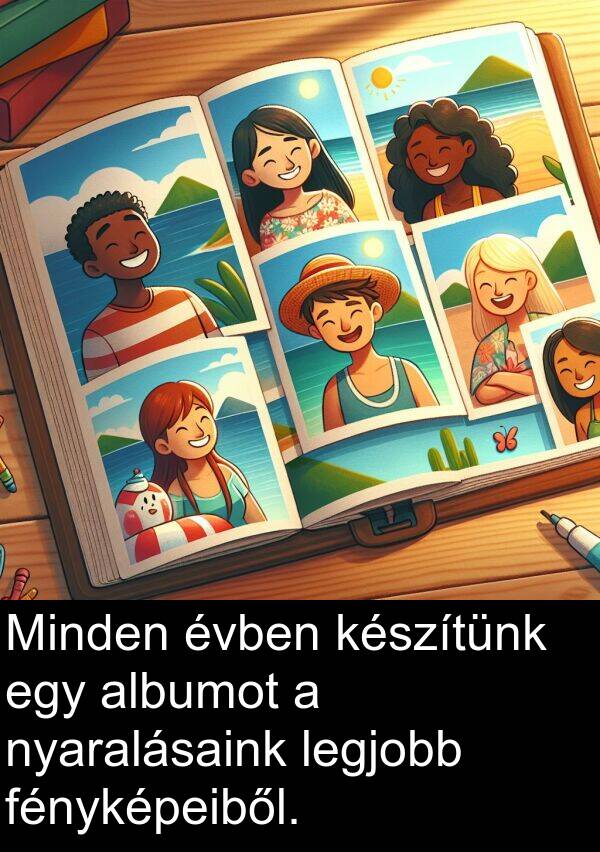 évben: Minden évben készítünk egy albumot a nyaralásaink legjobb fényképeiből.