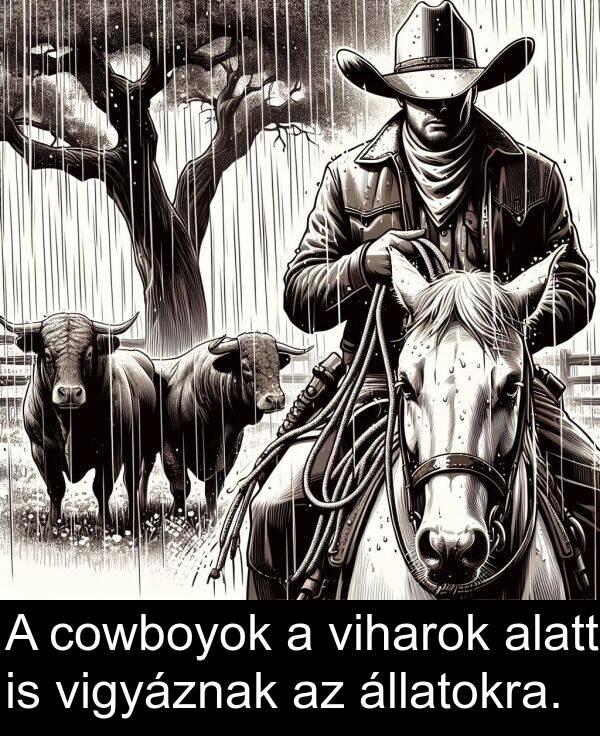 cowboyok: A cowboyok a viharok alatt is vigyáznak az állatokra.