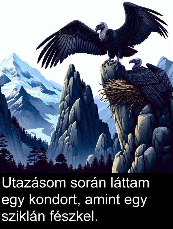 fészkel: Utazásom során láttam egy kondort, amint egy sziklán fészkel.