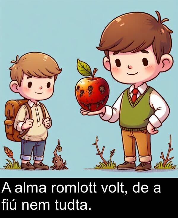 romlott: A alma romlott volt, de a fiú nem tudta.