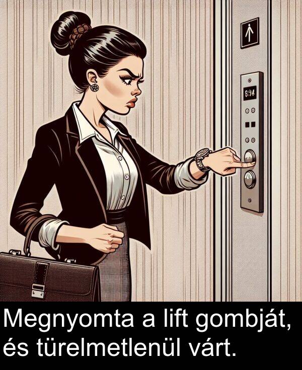 várt: Megnyomta a lift gombját, és türelmetlenül várt.