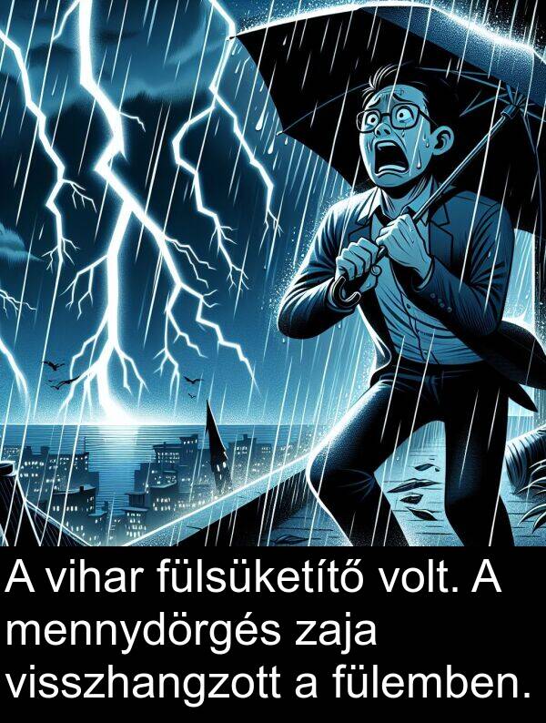 zaja: A vihar fülsüketítő volt. A mennydörgés zaja visszhangzott a fülemben.