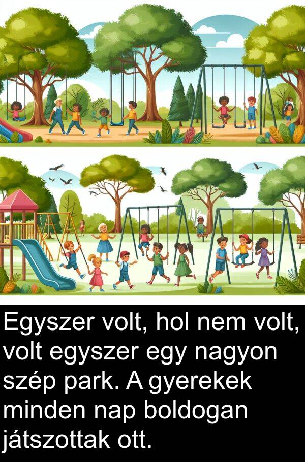 játszottak: Egyszer volt, hol nem volt, volt egyszer egy nagyon szép park. A gyerekek minden nap boldogan játszottak ott.