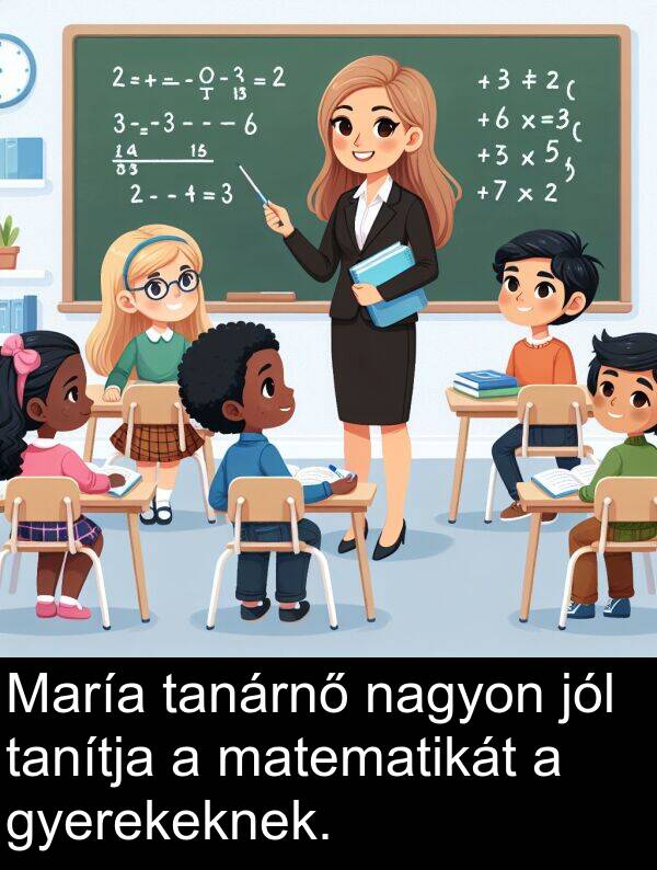 jól: María tanárnő nagyon jól tanítja a matematikát a gyerekeknek.