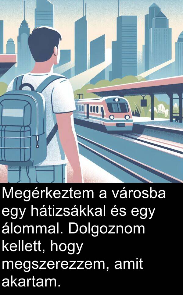 városba: Megérkeztem a városba egy hátizsákkal és egy álommal. Dolgoznom kellett, hogy megszerezzem, amit akartam.