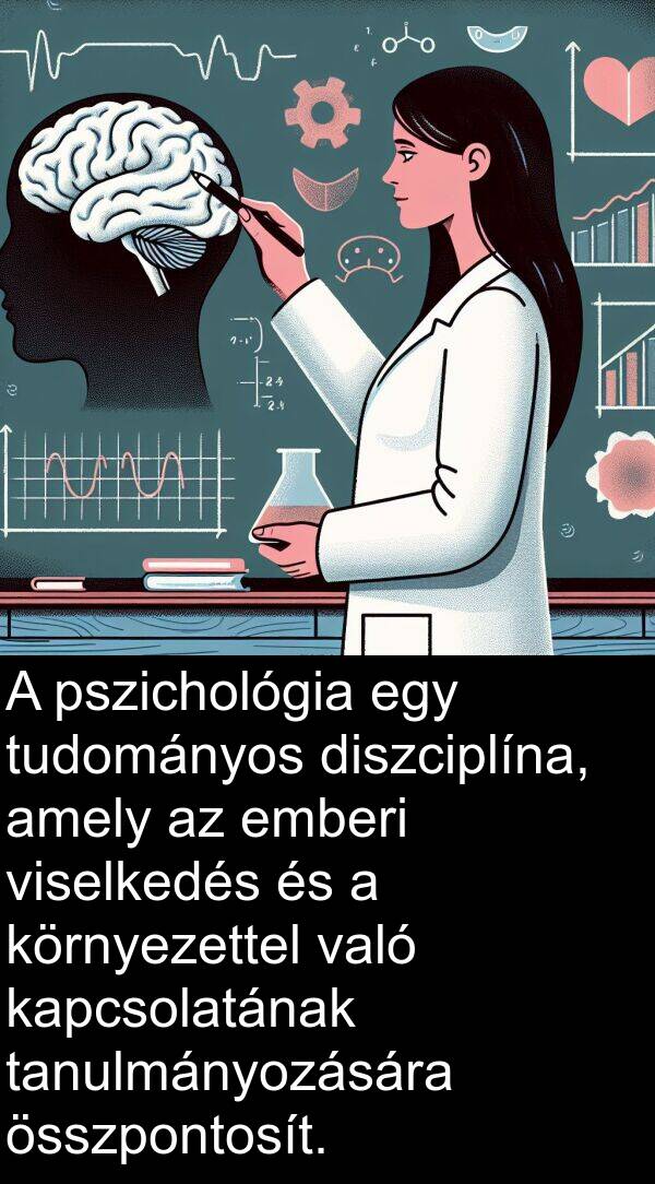 való: A pszichológia egy tudományos diszciplína, amely az emberi viselkedés és a környezettel való kapcsolatának tanulmányozására összpontosít.