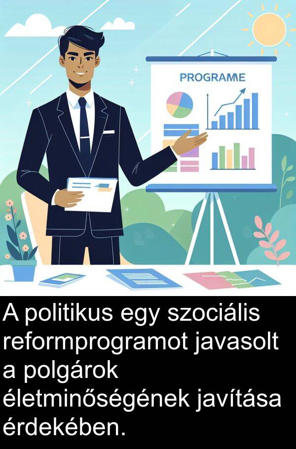 javítása: A politikus egy szociális reformprogramot javasolt a polgárok életminőségének javítása érdekében.