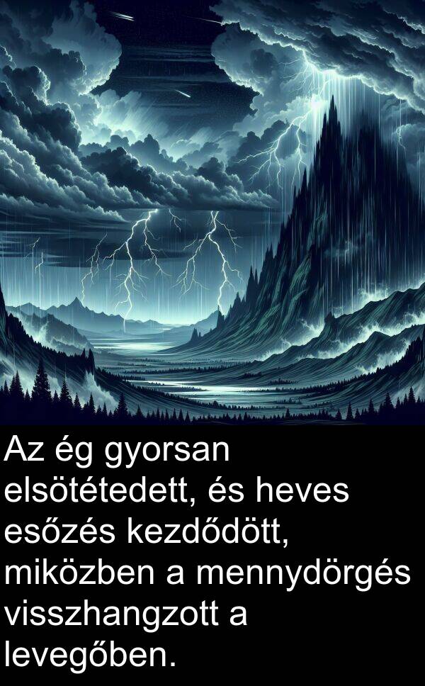 visszhangzott: Az ég gyorsan elsötétedett, és heves esőzés kezdődött, miközben a mennydörgés visszhangzott a levegőben.